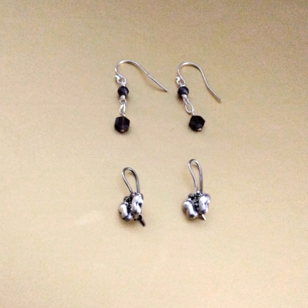 Two Pairs Small Sterling Dangling Earrings